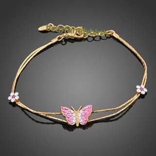 18K Y gold GP swarovski crystal butterfly bracelet 411  