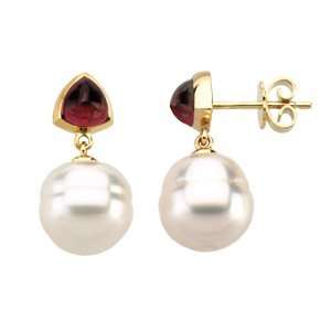 14K White Gold Pair 06.00Mm/12.00Mm Circle South Sea Cultured Pearl 
