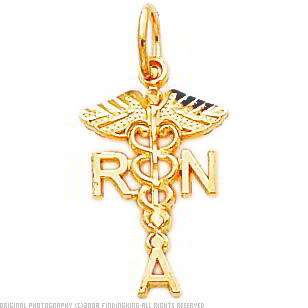 14K Gold RNA Caduses Charm Registered Nurse Anesthetist  