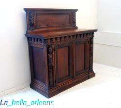 SUPERB WALNUT CARVED FIGURAL CABINET WITH HUTCH. WOW  