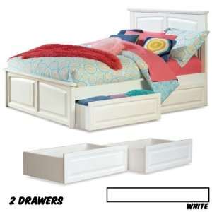  Bed King with Open Foot Rail with 2 Raised Panel Bed Drawers (White 