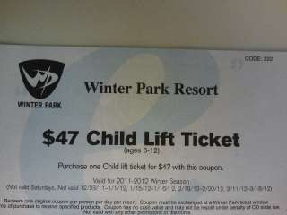 Winter Park Ski Resort $47 Child Lift Ticket Coupon  