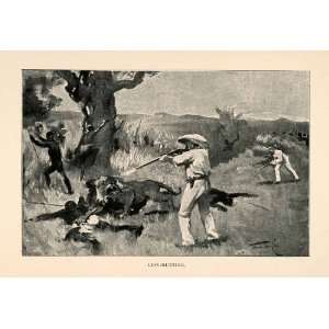1902 Print Lion Hunting Gun Africa Safari Rifle Tribe Death Murder 