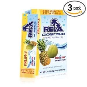 Reva Coconut Water Instant Natural Mix, Pineapple, 8 Count (Pack of 3)