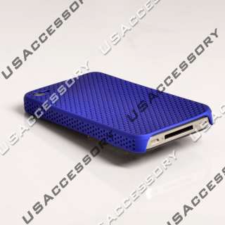 Back Rubberized TPU Case Mesh Grid For Iphone 4G 4 NAVY  