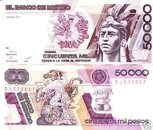Mexico $ 50,000 Pesos Cuauhtemoc May 12, 1986 CL572057.  