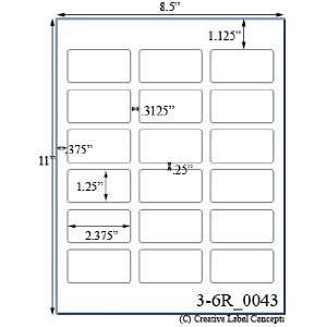  2 3/8 x 1 1/4 Rectangle White Label Sheet USUALLY SHIPS 