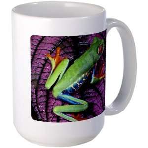   Coffee Drink Cup Red Eyed Tree Frog on Purple Leaf 