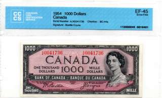 1954 $1000 Bank of Canada Graded EF 45 #533  