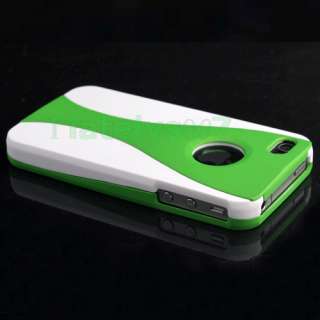NEW White Green3 PIECE HARD CASE COVER FOR APPLE IPHONE 4G 4S Screen 
