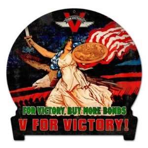  V For Victory Vintage Metal Sign War Lady Military