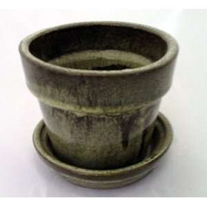  Glazed Ceramic Pot/Saucer   Mocha Latte   4 3/8 x 4 