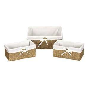  Canvas Lined Seagrass Baskets   Full Set of 3