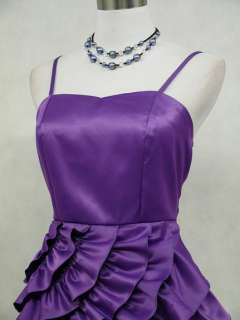 Cherlone Satin Purple Ruffle Prom Cocktail Party Ball Evening Dress 