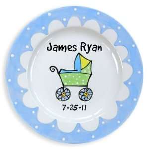  Baby Carriage Birth Plate (Boy) by Little Worm Baby