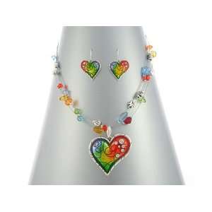  Light, airy, colorful enamel Heart & earring set 