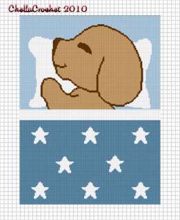 Sleeping Puppy Dog Blue Afghan Crochet Pattern Graph  