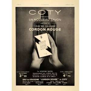  1935 French Ad Coty Cordon Rouge Eau de Cologne Bottle 