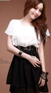 wholesale Stylish Falbala Sleeves Quilted Chiffon Dress Black&White 