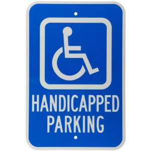   , White on Blue Handicap Parking Sign, Legend Handicapped Parking