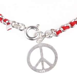  Kabbalah Red String Bracelet woven in silver with Peace 