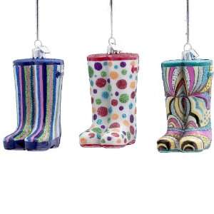   Stripes Wellies Rain boot Glass Ornaments, Set of 3