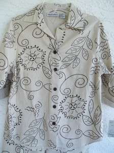 NWT ALLYSON WHITMORE SMALL LINEN BEIGE & BLACK FLORAL PRINT 3/4 SLEEVE 