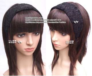Handmade 7cm Wide Sequin lace Scarf Hair Headband Black  