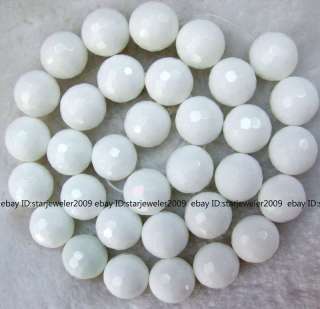 12mm White Porcelain Agate round faceted Beads 15  