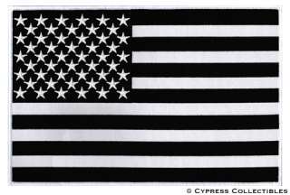 BLACK & WHITE AMERICAN FLAG EMBROIDERED IRON ON PATCH   LARGE 11 INCH 
