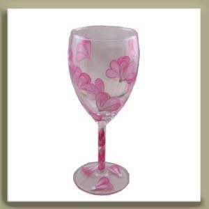  Unique Hand Painted Wine Glasses   Abby Pattern   Fuschia 