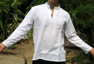 Soft Cotton China Collar Mens White Shirt L.Slve sz 3XL  