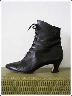 VTG 80s 90s Nine West Black Leather Granny Boots 7 1/2 Grunge Boho 