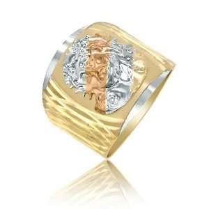  Ladies Ring in 14K Tri color Gold Featuring Jesus Christ Jewelry