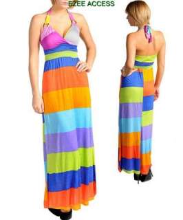 SEXY WOMENS VINTAGE 70S SMOKed STRIPEd COLOR BLOCK LONG MAXI halter 