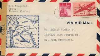 1944 Air Mail Censor Taped & Cacheted Cover   Juneau Alaska  