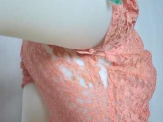 VTG 30s 40s Sheer PEACH LACE & CHIFFON Puff Sleeve GREEN BOWS Party 