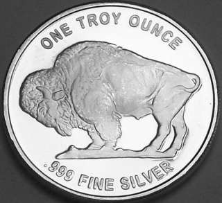 Lot of 1 Troy Oz .999 Pure Silver Round Buffalo Indian Design Proof 
