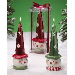   Holiday Cheer Ceramic Snowman Christmas Candle Holders with Taper Hats