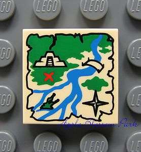 NEW Lego TREASURE MAP 2x2 Decorated FLAT TILE   Tan Pirate Map w/Red X 