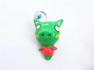 Green Fat Pig Piggy Animal Wild Paper Mache Doll Handmade Keychain 