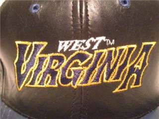 WEST VIRGINIA MOUNTAINEER BLACK & BLUE LEATHER HAT NEW  