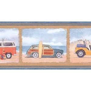    Brown and Blue Beach Cars Wallpaper Border