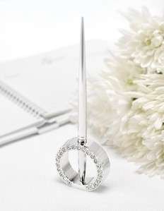 Silver Plated Rhinestone Ring Guest Book Pen Holder Wedding Set  