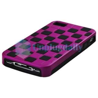 Purple Hybrid +Red Hard Checkered Thin Case Cover For iPhone 4 4S 