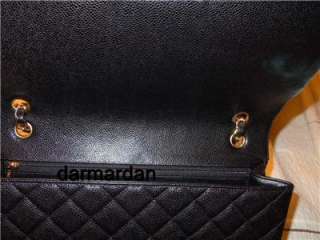 CHANEL AUTH NEW $6,000+ Classic Black Caviar Leather Jumbo 13 
