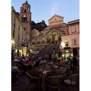 Busy Pavement Cafe at Dusk, with the Cathedral Beyond, Amalfi 