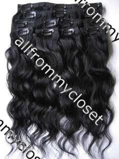 14 BLACK OFF BLACK BROWN WAVY CLIP ON HAIR EXTENSIONS  