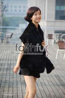 Waved Mink Fur Knitted Shawl/Cape/Poncho/Wrap/Stole  