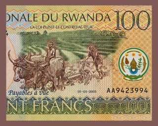 100 FRANCS Banknote of RWANDA   2003   Lake KIVA   UNC  